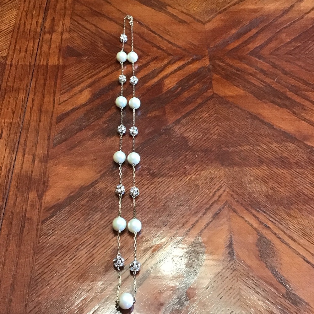 Signed Carolee Pearl + Rhinestone Necklace 34” - Picture 3 of 4